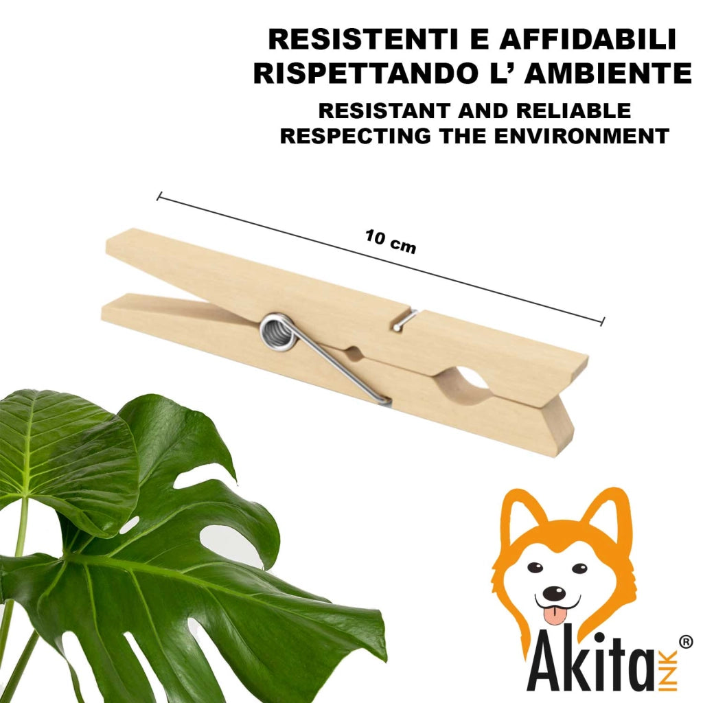 Mollette Legno Akitaink 100 Pezzi Bucato 10 cm