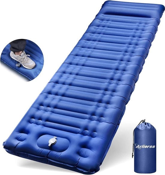 Matrassino da campeggio autoinflato, matrassino ultraleggero con pompa integrata, matrassino esterno gonfiabile con cuscino, per escursioni, attività all'aperto, viaggi, spiaggia - Blu