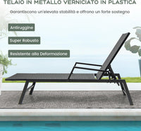 Lettino Prendisole in Rattan per Esterni, Sedia a Sdraio con Braccioli e Schienale Regolabile a 5 Posizioni, Telaio Metallico Robusto, Portico, Cortile, Giardino, Portata 150 kg