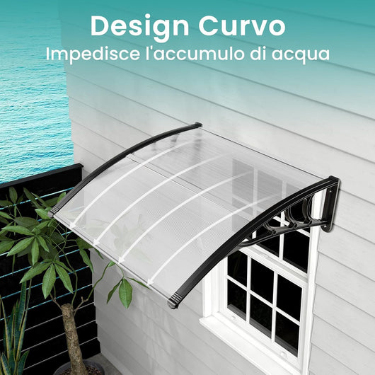 Tettoia per Porta Finestra, Pensilina Tettoia per Porta in Policarbonato, per Protezione da Sole, Pioggia, Neve, per Balcone, Finestre e Porte (102 x 99 x 28 cm,Grigio)