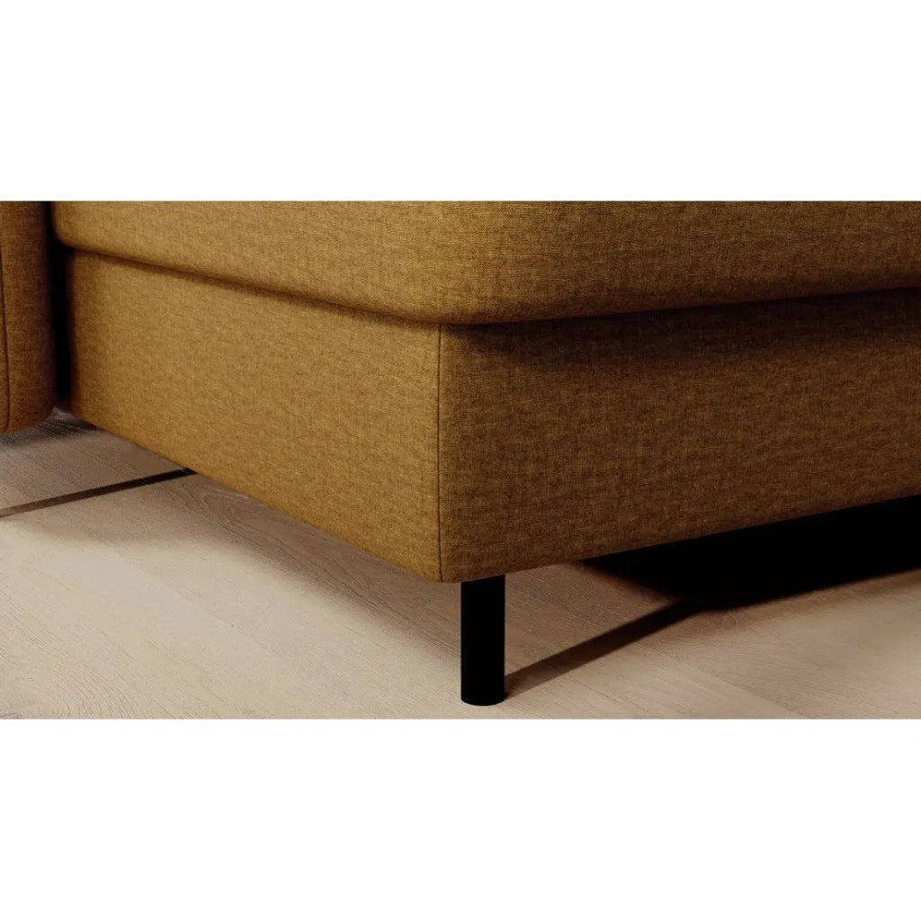 Divano angolare convertibile BERTHO 306 cm giallo arancio – Angolo sinistro con contenitore