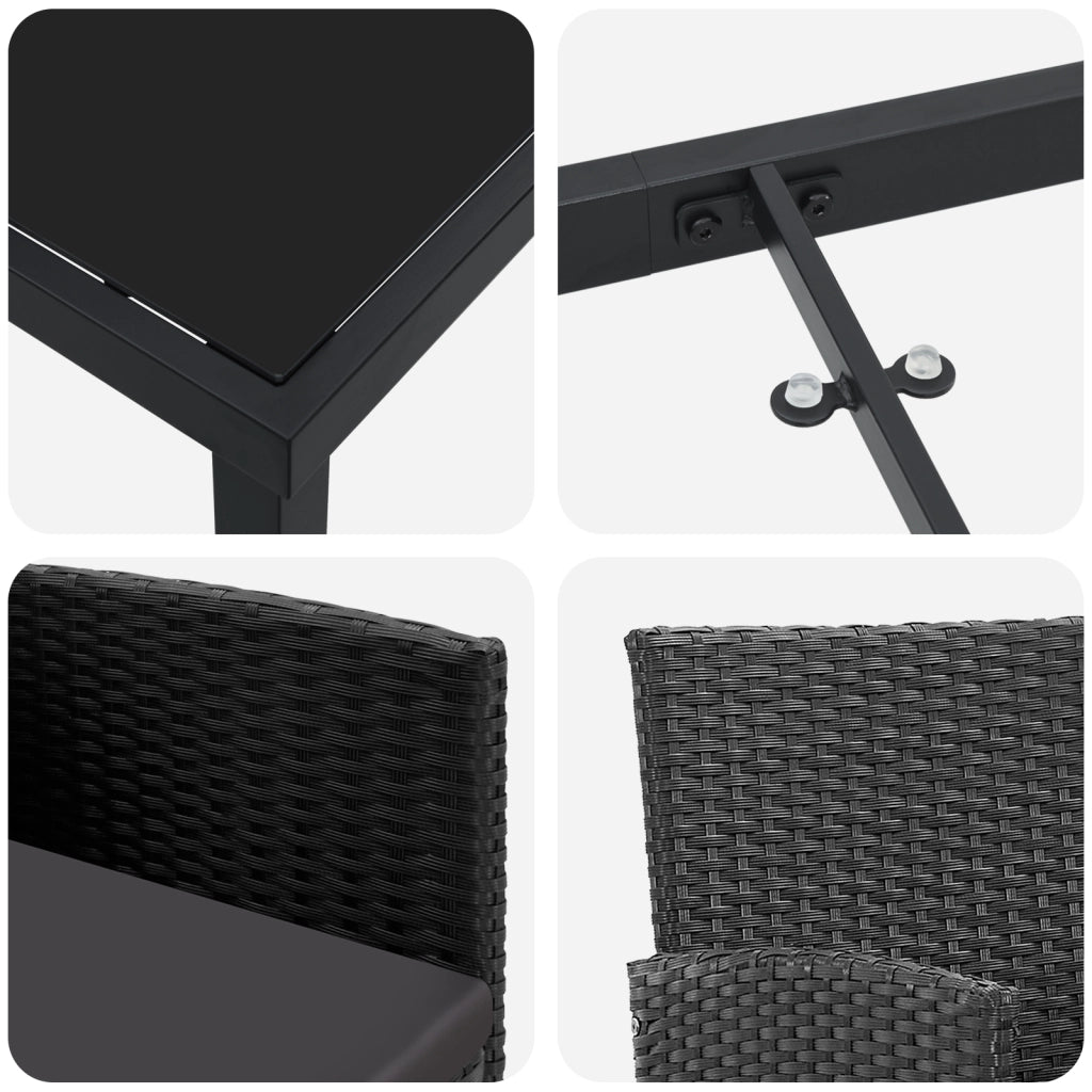 Set da Pranzo da Giardino da 9 Pezzi con Cuscini Rattan Polare Nero