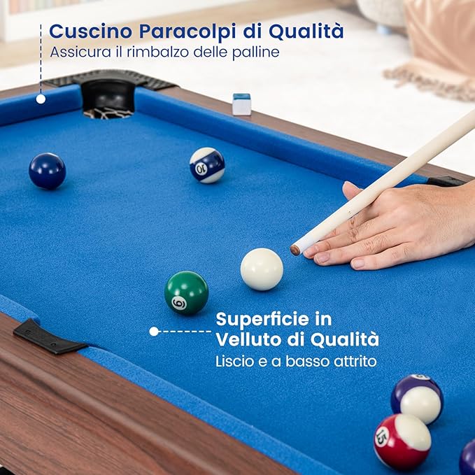 Tavolo da Biliardo, Tavolo da Gioco Biliardo in Legno con Set di Palline 2 Steccette 2 Gessi Triangolo Spazzola, Mini Tavolo da Biliardo per Sala Giochi bar Palestra, 122x61x76 cm