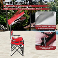 Sedia Spiaggia a Doppio, Sedia da Campeggio con Tettoia Regolabile, Poltrona Loveseat per 2 Persone, con Borsa da Trasporto, Borsa Termica, per Giardino Picnic, Portata 300 kg (Rosso)