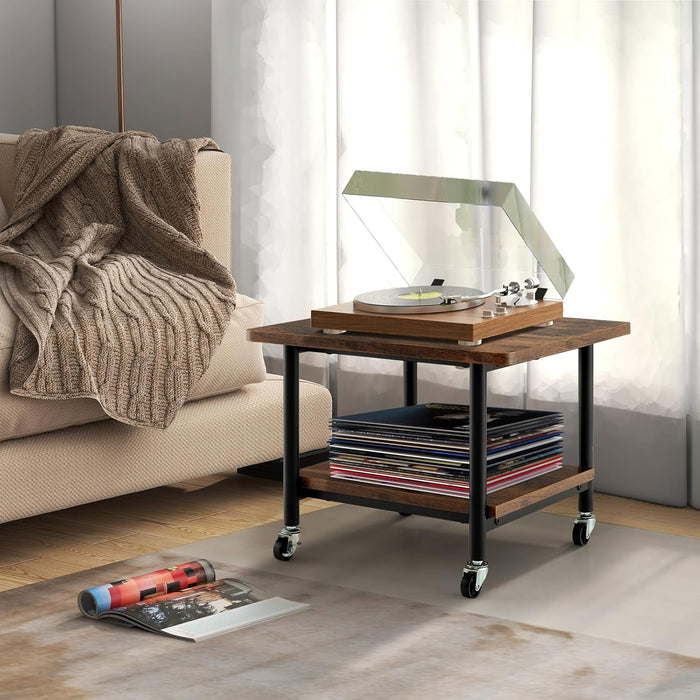 Supporto per Stampante, Carrello Stampante con Ruote Girevoli a 360⁰, Design Rimovibile, Superficie Ampia e Liscia, di Legno e Acciaio, 49 x 40 x 37 cm (Marrone)