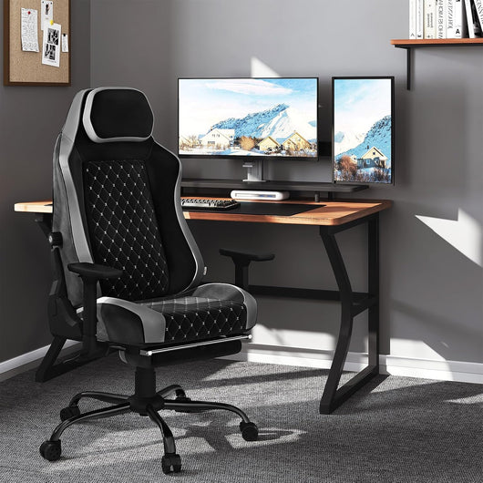 Sedia Gaming, Sedia da Corsa con Spugna Integrata a Lunga Durata e Supporto Lombare Adattivo Incorporato, Velluto, Nero + Grigio, GS05szg