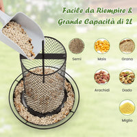 Mangiatoia per Uccelli da Esterno, Mangiatoia Appendibile in Metallo Anti-Scoiattolo con Posatoio, Fori di Drenaggio e Gancio, Mangiatoia per Uccelli Selvatici da Balcone e Giardino