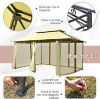 Gazebo da Giardino 3,9 x 2,9 M, Gazebo da Esterno con rete rimovibile e doppi tetti, struttura in acciaio, ideale per Feste, Barbecue, Giardino (beige)