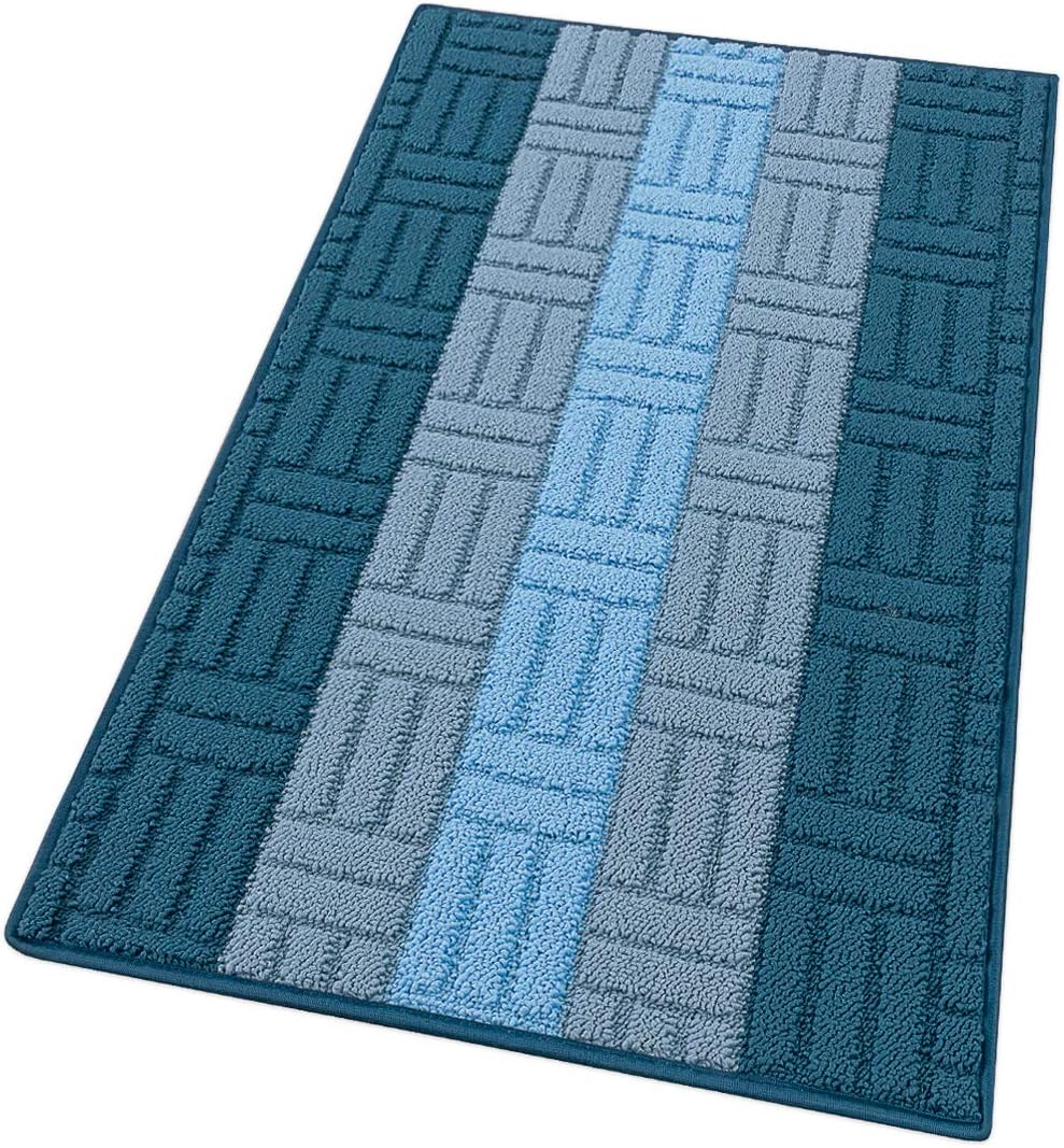 Tappeto Cucina Tessitura 3D Blu Bordato Assorbente Antiscivolo 50x100 cm