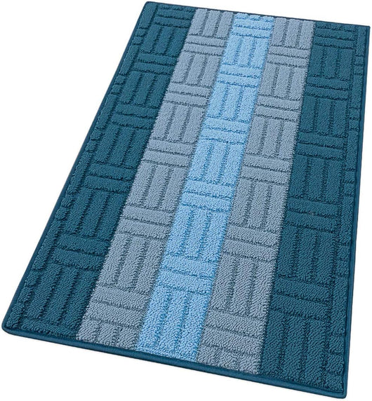 Tappeto Cucina Tessitura 3D Blu Bordato Assorbente Antiscivolo 57x190 cm