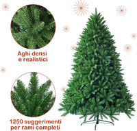 Albero di Natale Artificiale 150/180/225 cm, Albero di Natale con 600/1250/1968 Rami e Supporto in Metallo, Albero di Natale Realistico per Casa, Ufficio e Negozio (180 CM)