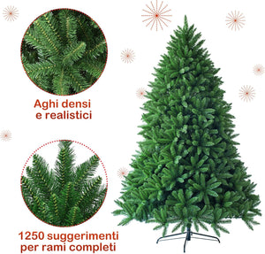 Albero di Natale Artificiale 150/180/225 cm, Albero di Natale con 600/1250/1968 Rami e Supporto in Metallo, Albero di Natale Realistico per Casa, Ufficio e Negozio (180 CM)