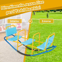 Altalena Saliscendi per Bambini, Altalena Basculante Oscillante di Metallo con Maniglie, Altalena Basculante per Interno ed Esterno, 3 Posti a Sedere (Blu)