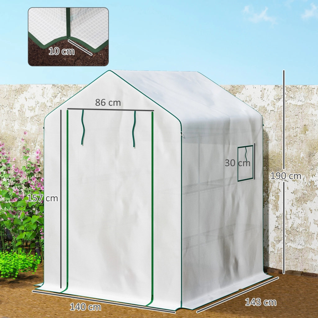 Serra da Giardino con 1 Porta 2 Finestre e Scaffali 3 Livelli ¨C Zephmum ¨C Bianco 140x143x190 cm