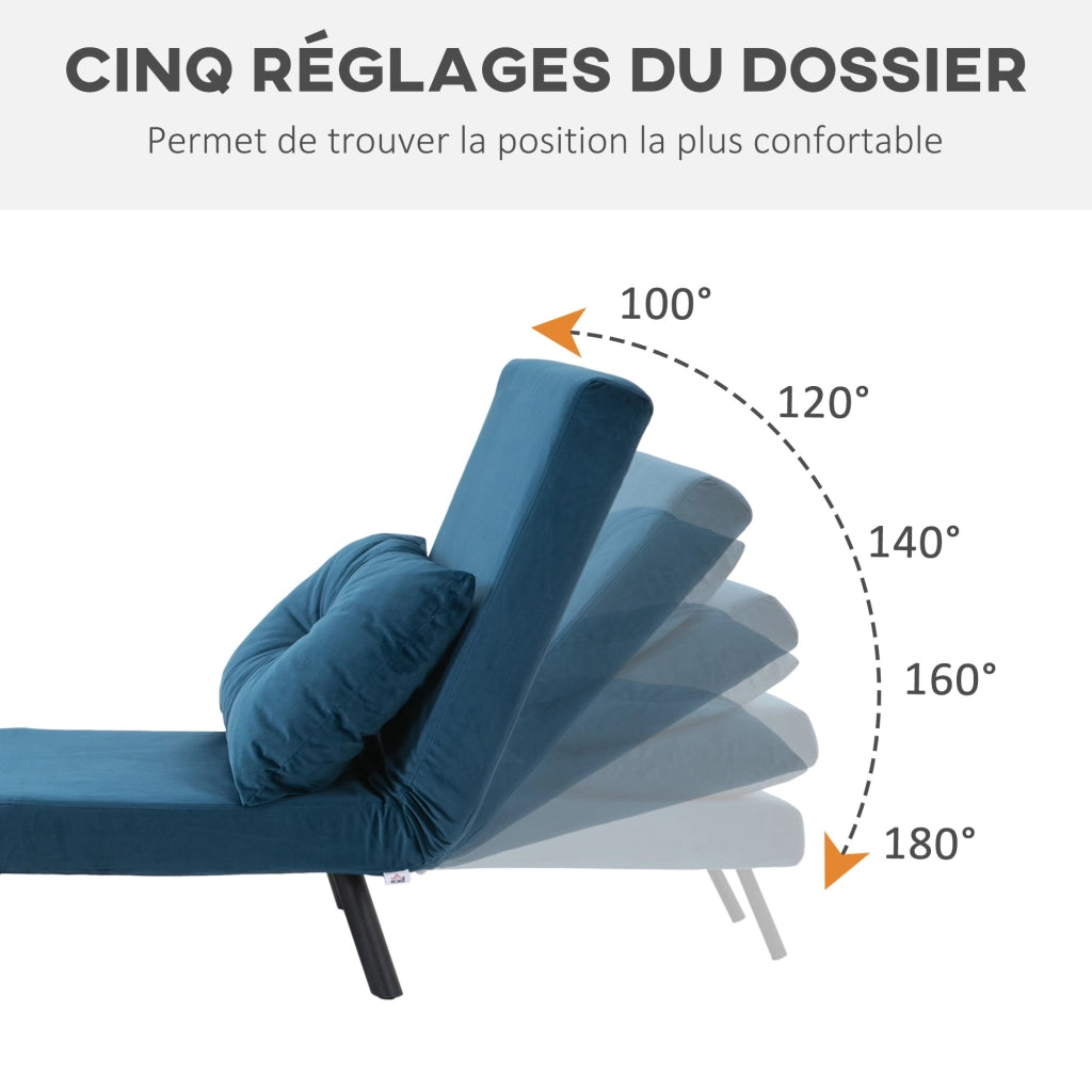 Poltrona letto convertibile 1 posto ¨C Xylo ¨C tessuto effetto velluto blu con braccioli in legno