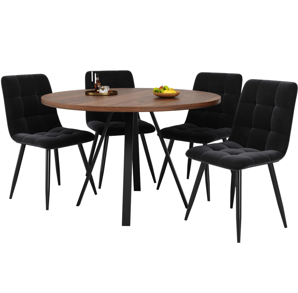 Tavolo da pranzo rotondo 80x80x75 cm in MDF e metallo; noce e nero