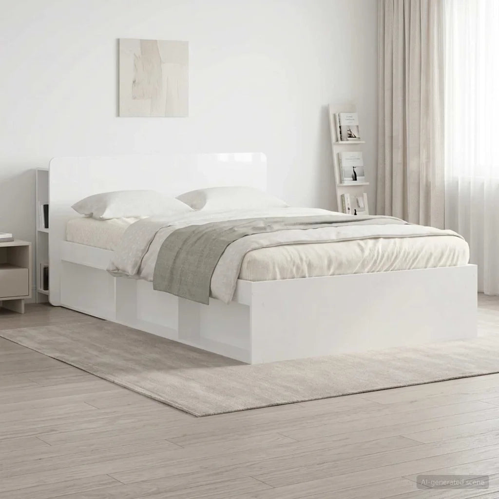 Testata del letto con archiviazione Bianco Legno ingegnerizzato
