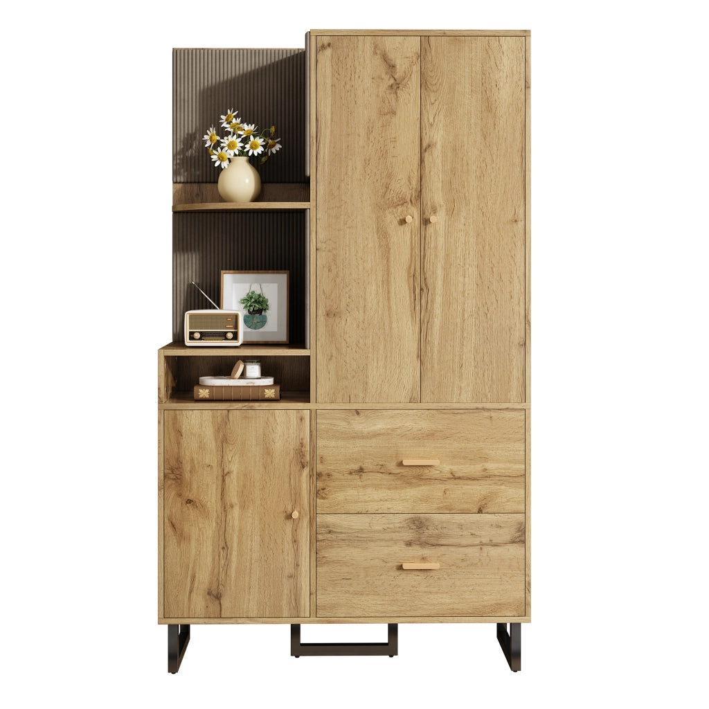 Mobile da Ingresso con 1 Anta; 2 Cassetti e Ripiani Aperti; Pannelli Imbottiti; in MDF; 110x38x186 cm