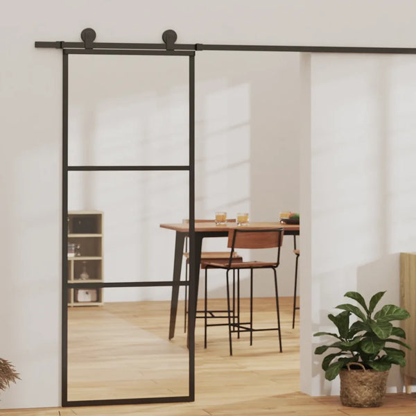 Porta Scorrevole a 3 pannelli in Vetro ESG e Alluminio 76x205 cm Nera 151008