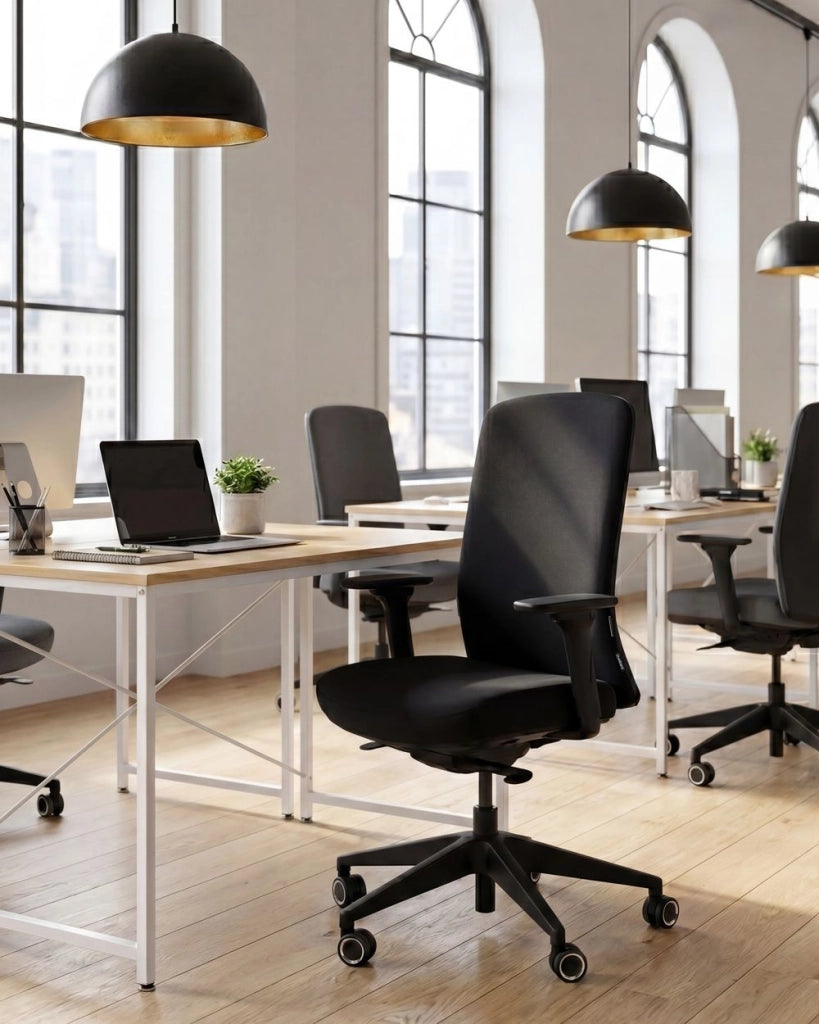Sedia da ufficio ergonomica con schienale regolabile, seduta scorrevole, braccioli regolabili e supporto lombare nero