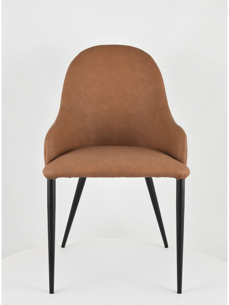 Set 2 sedie imbottite con braccioli Jessica Tommychairs, rivestite in finta pelle colore cuoio,gambe in ferro nero opaco