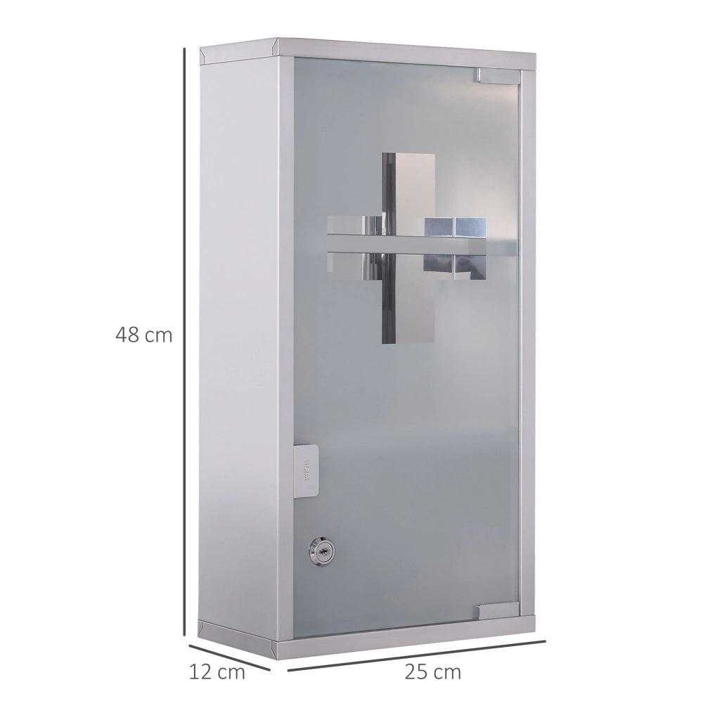 Armadietto Portamedicinali da Parete in Acciaio Inox con 2 Chiavi, 3 Ripiani, 25x12x48 cm