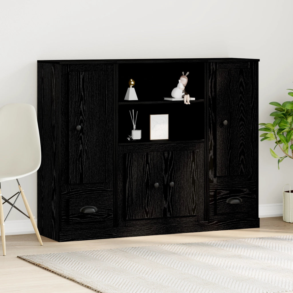 Highboard Nero Rovere 132x35,5x103,5 cm Legno Ingegnerizzato