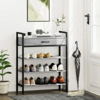 Porta Scarpe a 4 Livelli, Stand per Ingresso per Fino a 9 Paia di Scarpe, Pannello Truciolare, Metallo, Grigio