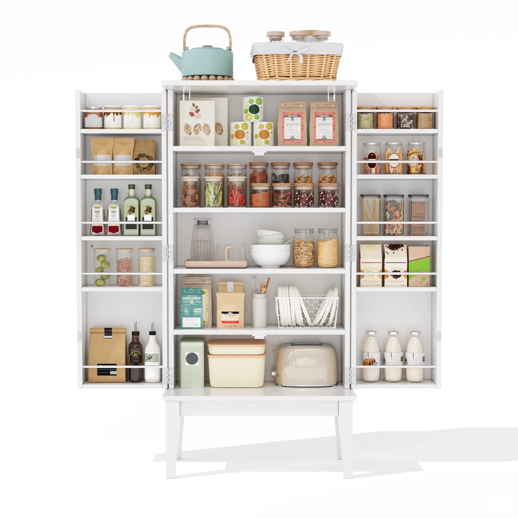 Armadio contenitore vintage e moderno 120x59x30 cm, con 2 ante, 5 ripiani e struttura in MDF bianco