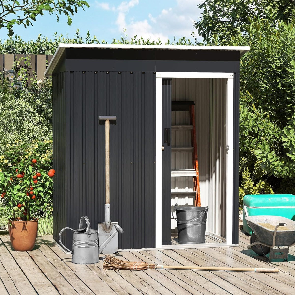 Casetta da giardino esterno, Casetta da giardino in ferro colorato resistente a tutti i climi 163 x 86 CM Grigio-Casette da giardino