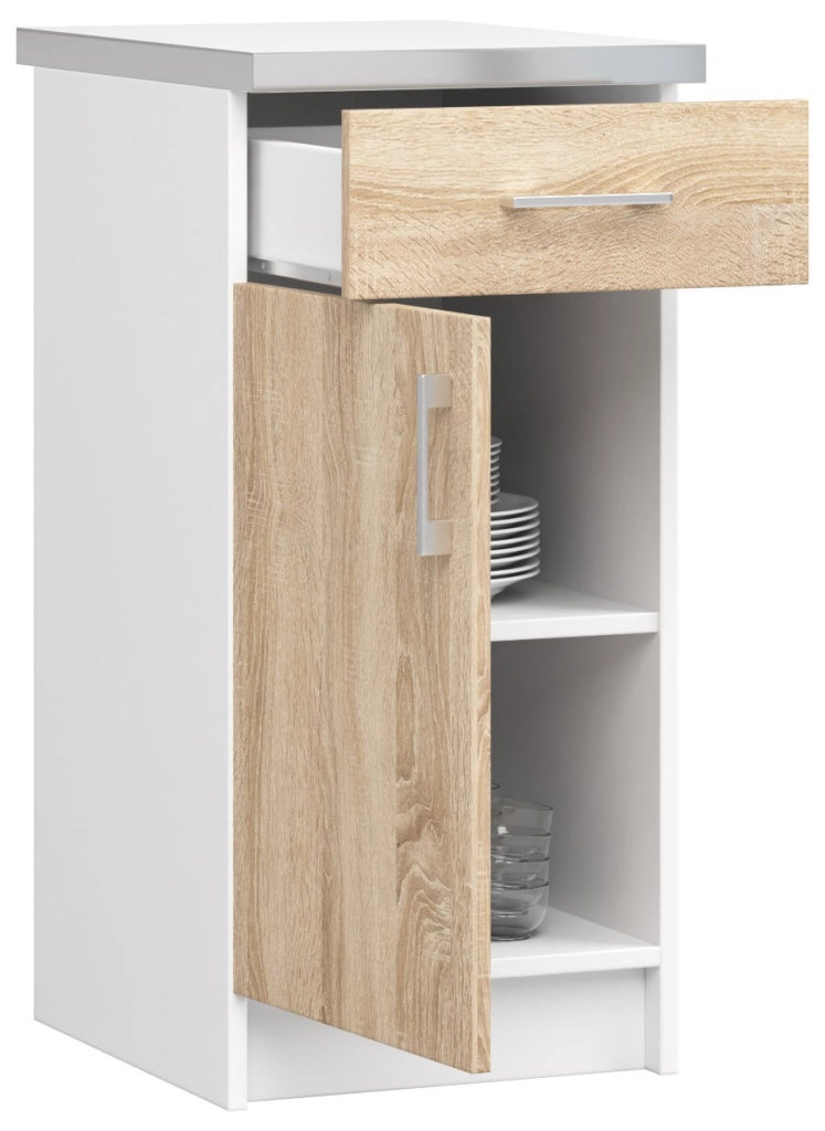 Mobile cucina modulare con piano di lavoro AKORD LIMA Bianco 40 cm 1 anta 1 cassetto inserto frontale Sonoma Quercia 40x44,5x82 cm