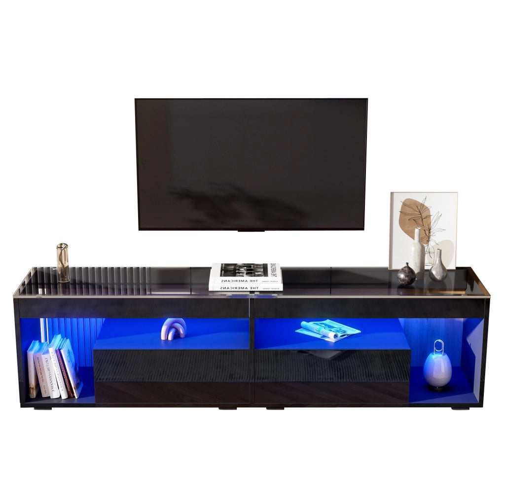 Mobile TV LED nero lucido 180 cm con 2 cassetti