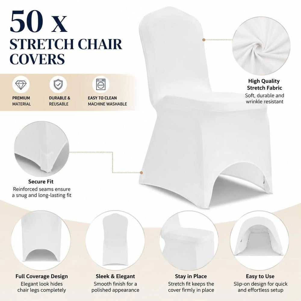 50 X Chair Cover Stretch Cover White