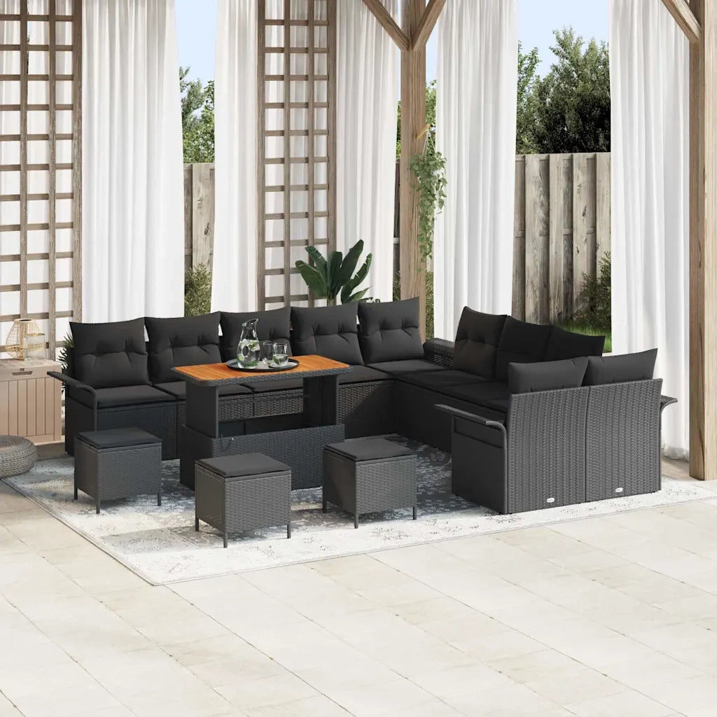 Set Divano da Giardino con cuscino 14 pcs Nero polyrattan