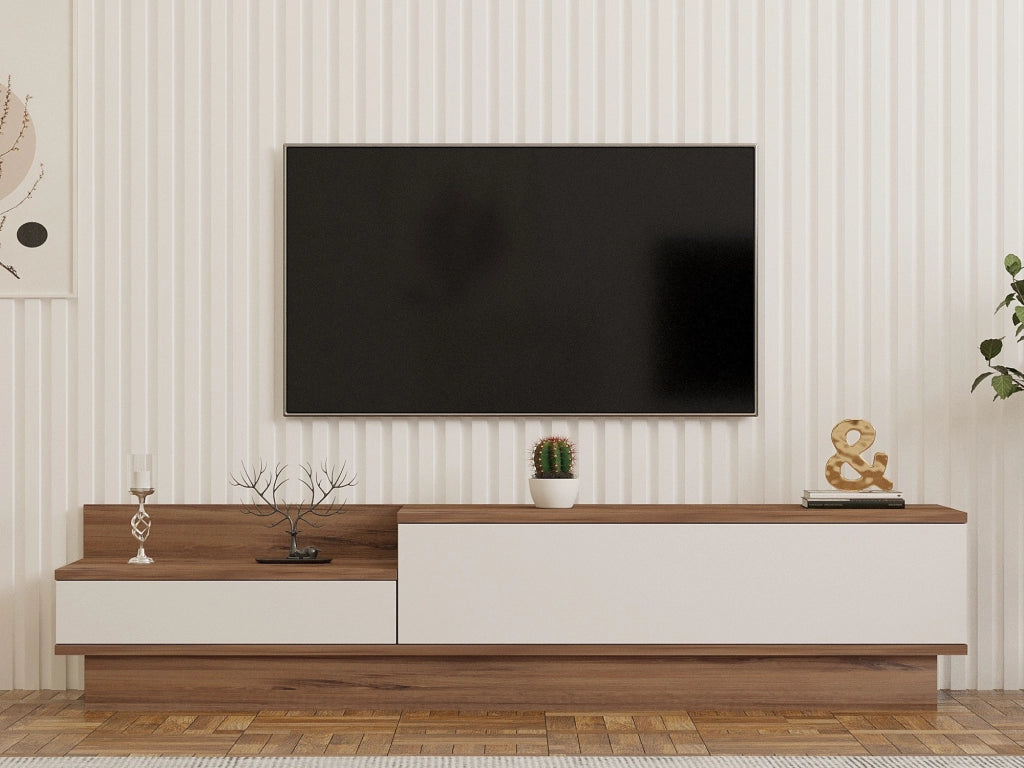 Porta TV in legno "Barko" - 160 x 35 x 35 cm - Pino AtlanticoBianco