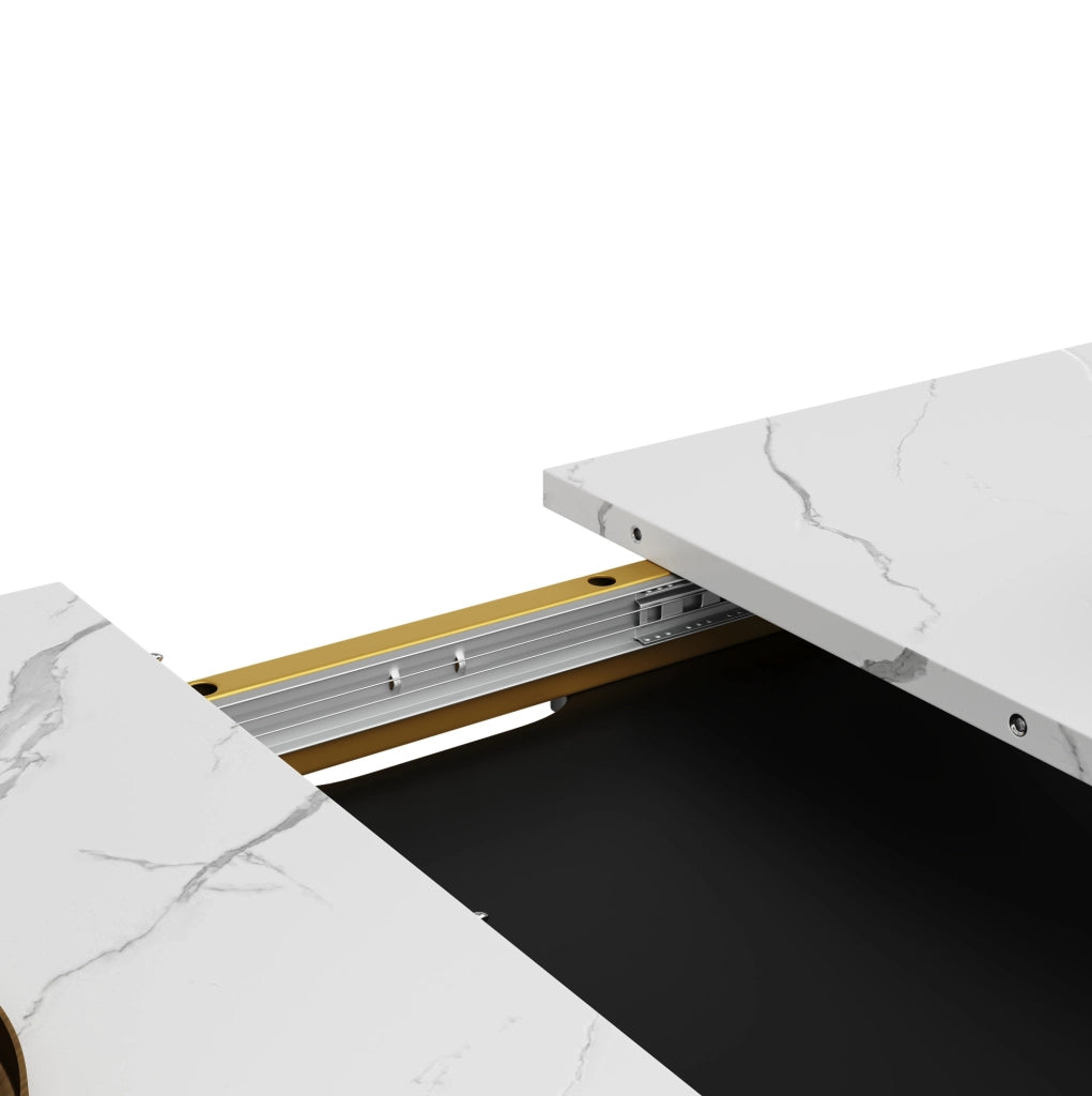 Tavolo da pranzo 120-160x80x75.4 cm allungabile; MDF effetto marmo nero con gambe incrociate