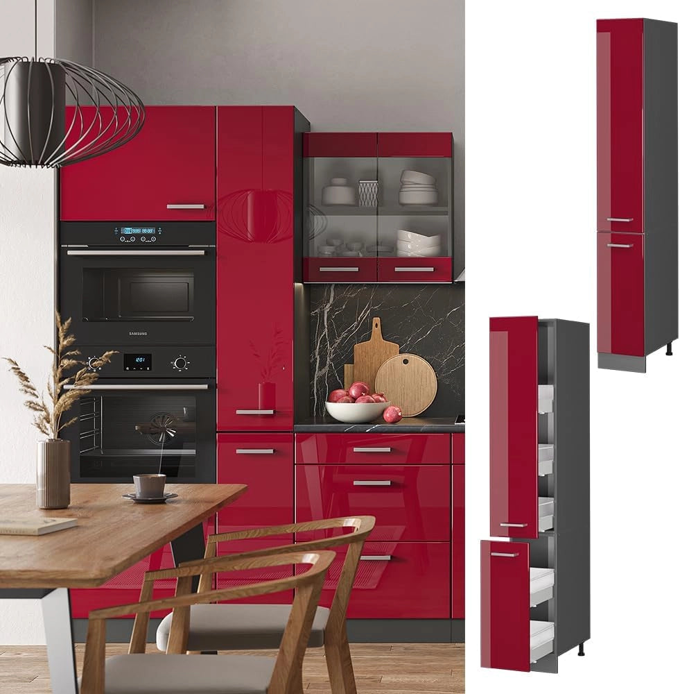 Armadio da farmacia R-Line, Rosso lucido, 30 cm, per la libera combinazione all'interno di sistemi cucina modulari