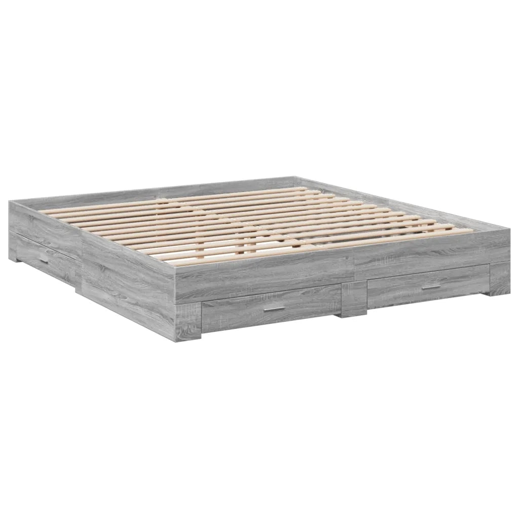 Giroletto Cassetti-Struttura Letto con contenitore Grigio Sonoma 200x200 cm Legno Multistrato 178942