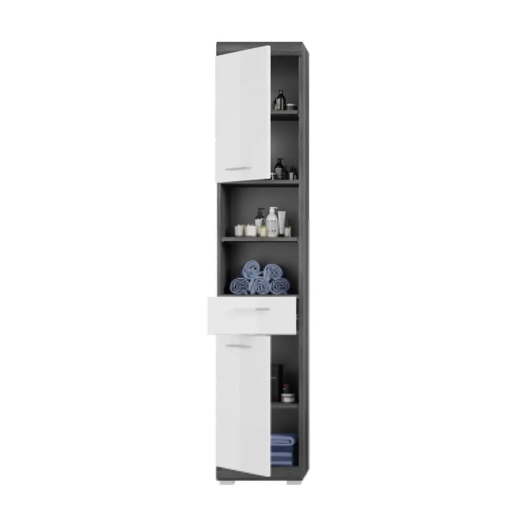 Mobile sottolavabo + mobile contenitore con specchio e LED + colonna + 2 mezze colonne