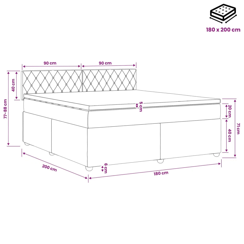 Letto box spring con materasso Blu Scuro 180 x 200 cm Velluto 3451725