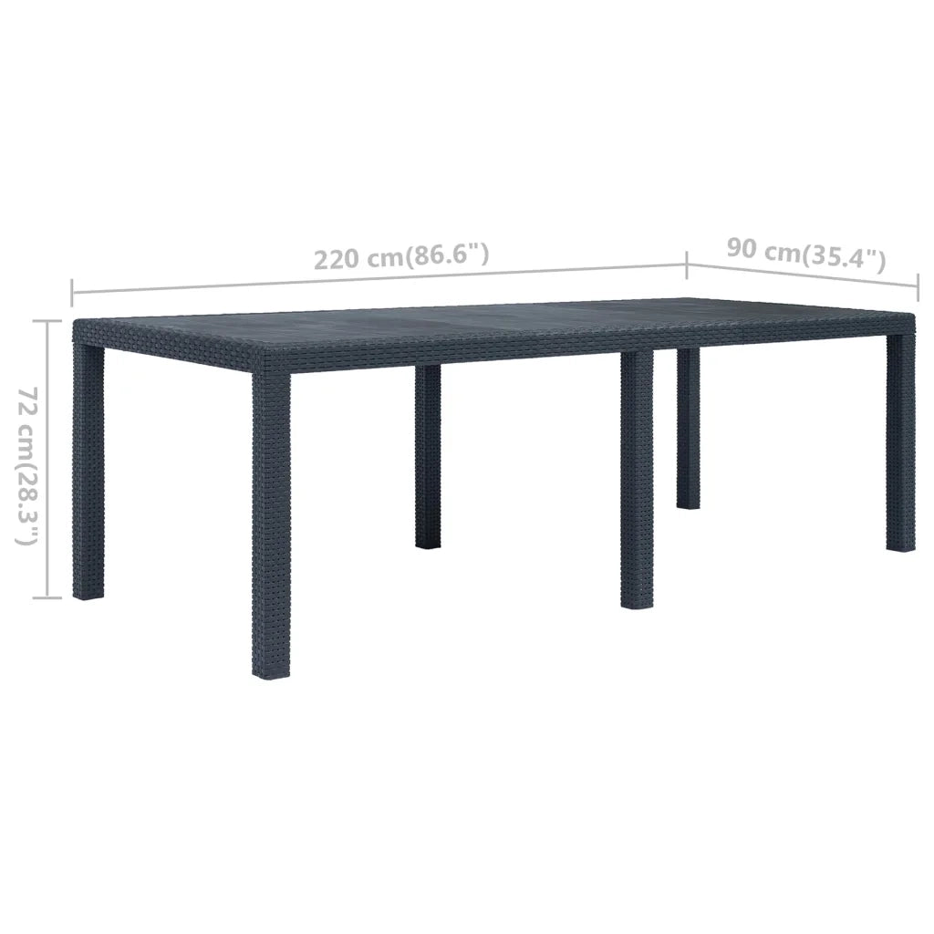 Tavolo da Giardino Antracite 220x90x72 cm Plastica Stile Rattan 45608