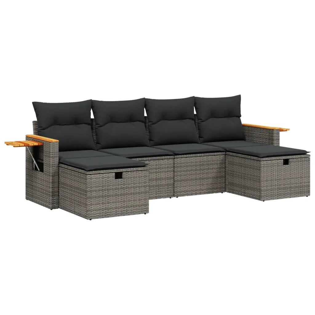 Set Divano da Giardino 6 pz con Cuscini Grigio in Polyrattancod mxl 113773