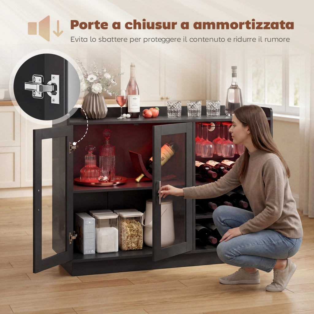 Mobile Portabottiglie in Legno e Vetro ¨C Zephmum ¨C Nero 120x38x88