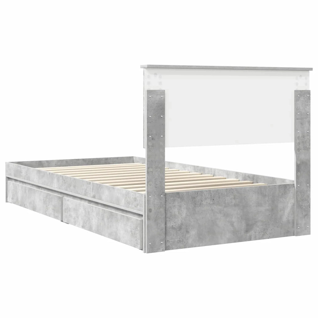 Letto con Contenitore con testiera Grigio cemento 100 x 200 cm