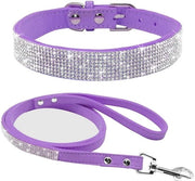 Collare per Cane in Pelle di Suède morbida - Cintura per Cane con Perle di Cristallo - Elegante - Comodo - Adatto per Pupillo/Cane - Collare per Cane con Cinturino