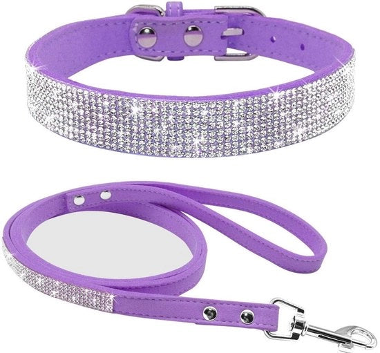 Collare per Cane in Pelle di Suède morbida - Cintura per Cane con Perle di Cristallo - Elegante - Comodo - Adatto per Pupillo/Cane - Collare per Cane con Cinturino