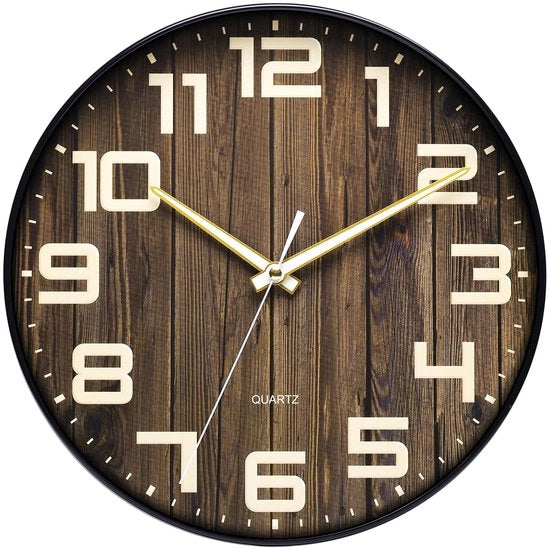 Orologio a muro in legno rotondo da 14 pollici, 35 cm, silenzioso, non ticchettante orologio a muro retro con cifre grandi per soggiorno, camera da letto e cucina (14 pollici, 35 cm)