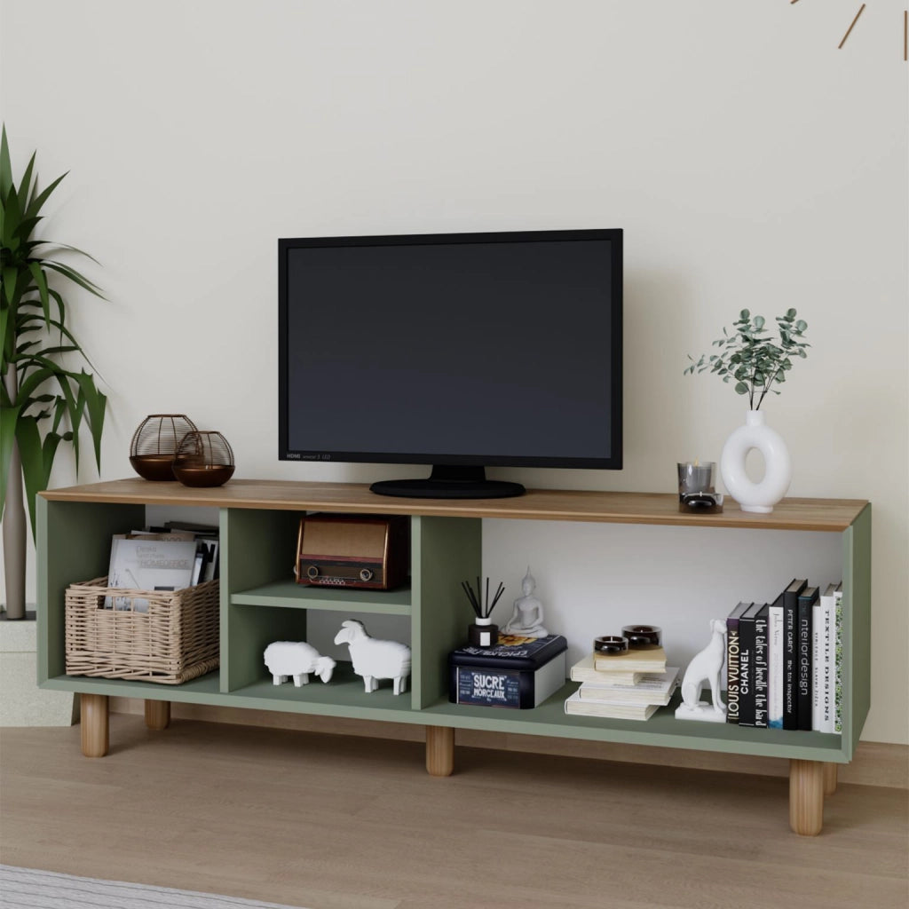 Porta TV in legno e canna "Bohemian" - 160 x 40 x 56 cm - Verde