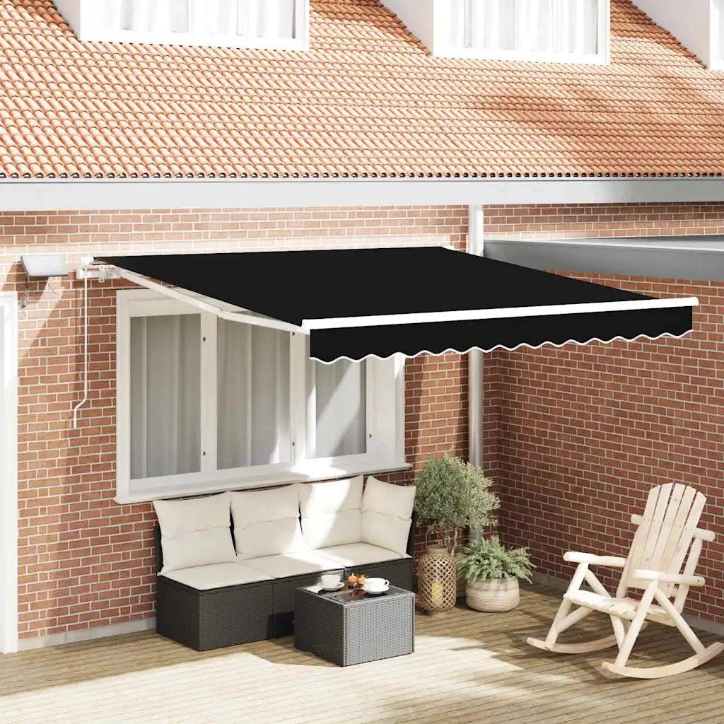 Tenda retrattile-Tenda parasole per balcone Nero 300 x 250 cm Tessuto e acciaio
