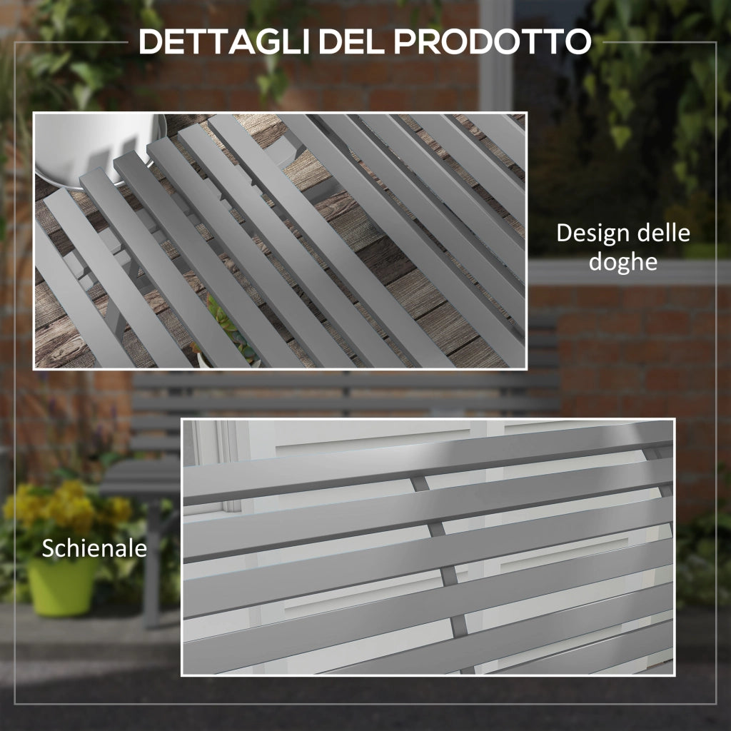 Panchina da Giardino 2 Posti a Doghe in Alluminio, 123x67x79 cm, Grigio